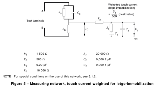 Circuito di misura corrente di tocco dell'attrezzatura di prova di IEC 62368 di 5.2.2.2 di clausola 0