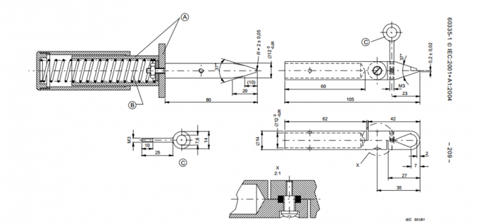 Unghia Φ12mm del dito di IEC 60335-1 Live Parts Test con forza incorporata 50N 0