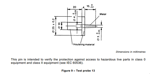 Sonda 13 della prova di clausola 8.1.2 di IEC 60335-1 la breve per le parti in tensione pericolose prova 0