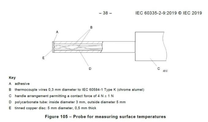 Figura 105 sonda di IEC 60335-2-9 per le temperature in superficie di misurazione 0