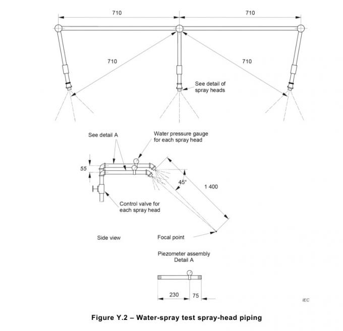 Apparecchiatura della prova dello spruzzo d'acqua di clausola Y.5.3 di IEC 62368-1 5 PSI per controllo manuale delle lampade 0