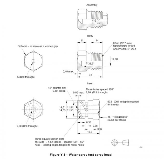 Apparecchiatura della prova dello spruzzo d'acqua di clausola Y.5.3 di IEC 62368-1 5 PSI per controllo manuale delle lampade 1