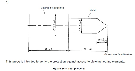 IEC60335-1 Sezione 8.1.3 Sonde di prova per componenti luminosi e termici 41 0
