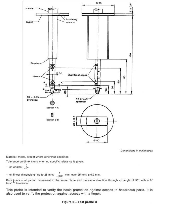 Sonda standard B dell'acciaio inossidabile del dito della prova di IEC 60335-1 per prova degli apparecchi elettrici 2
